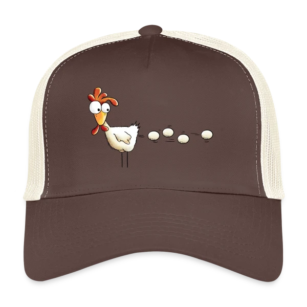 Attention, projectile poule ! Humour basse-cour sur Casquette trucker