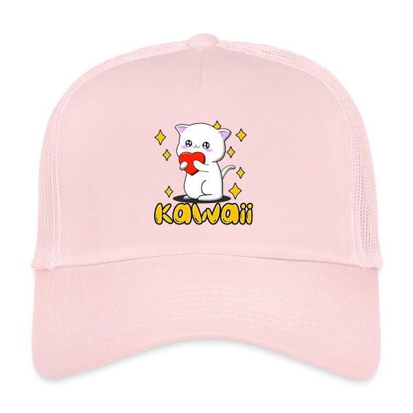 Chat Kawaii Cœur Scintillant sur Casquette trucker