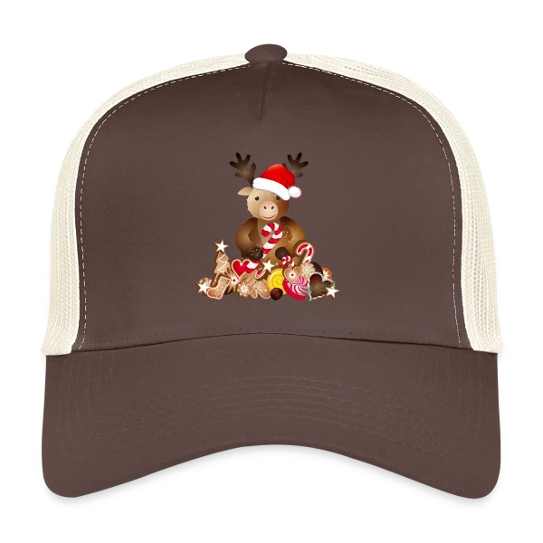 Renne de Noël Adorable avec Chapeau sur Casquette trucker