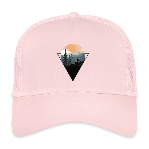 Paysage Montagne Cerf Géométrique sur Casquette trucker