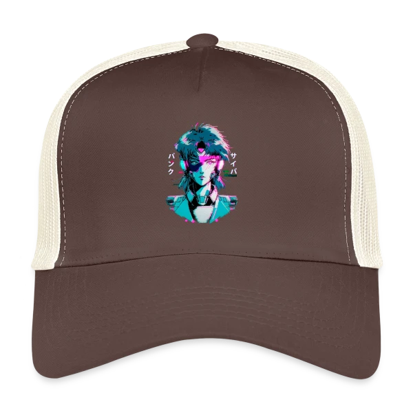 Cyberpunk Anime Girl : Esthétique Glitch Années 80 sur Casquette trucker