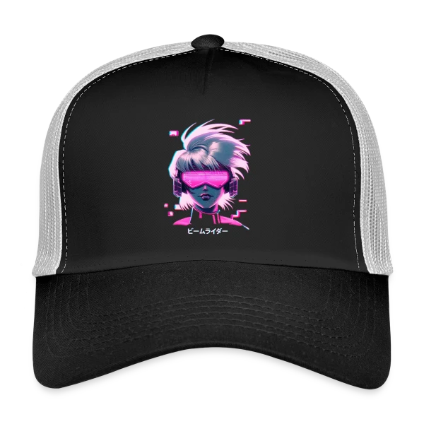 Synthwave Anime Girl : Cyberpunk Néon Rétro sur Casquette trucker