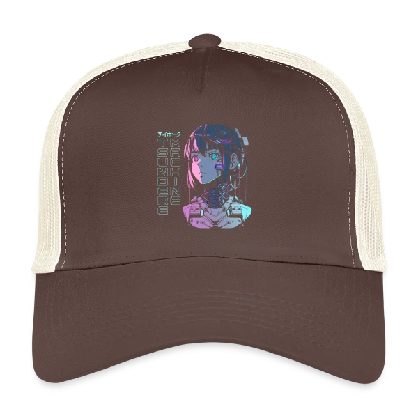 Tsundere Cyborg Neon Glitch Anime sur Casquette trucker