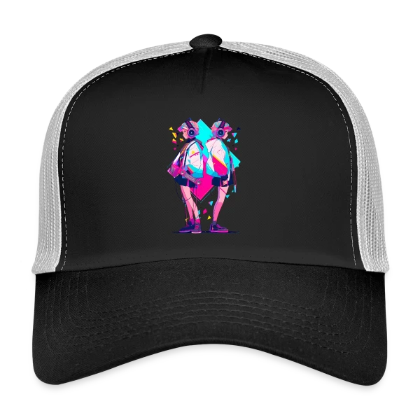 Jumelles Anime Rétro Neon 80s/90s Musique sur Casquette trucker