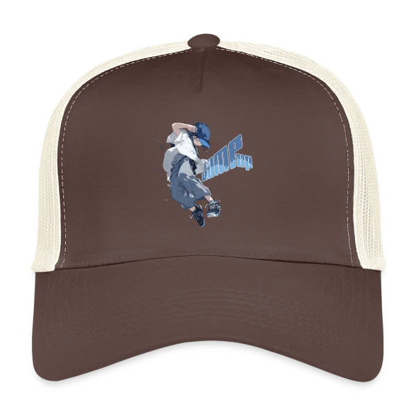 Parkour Manga : Athlète Streetstyle en Plein Saut sur Casquette trucker