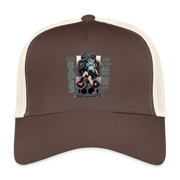 Fille Anime et Tour de Haut-parleurs - All We Need is Bass sur Casquette trucker