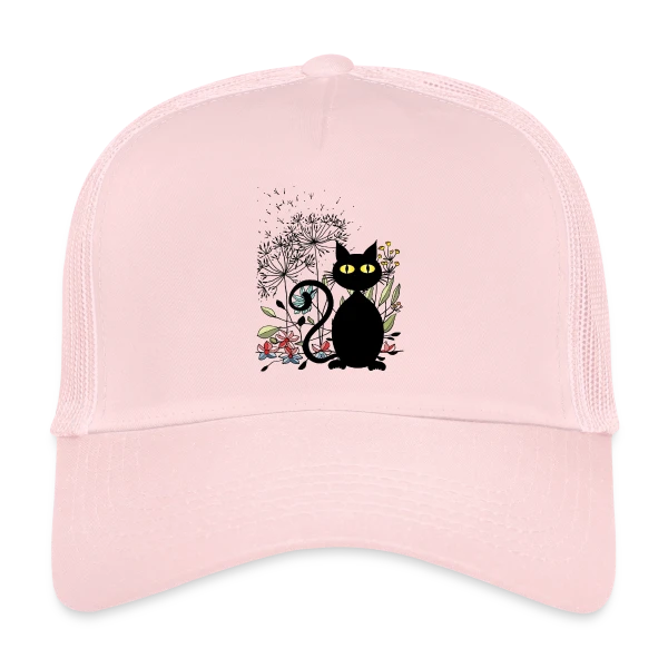 Chat Noir Fleuri sur Casquette trucker