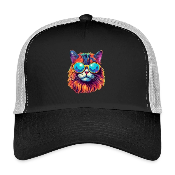 Chat Hippie Psychédélique sur Casquette trucker