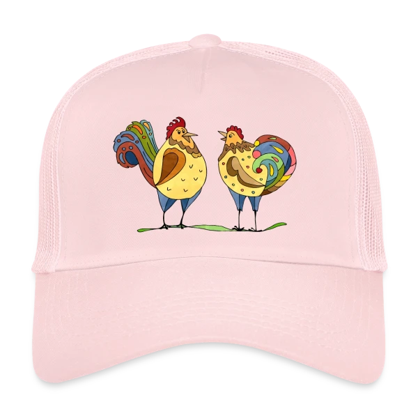 Duo Coq & Poule Champêtre sur Casquette trucker