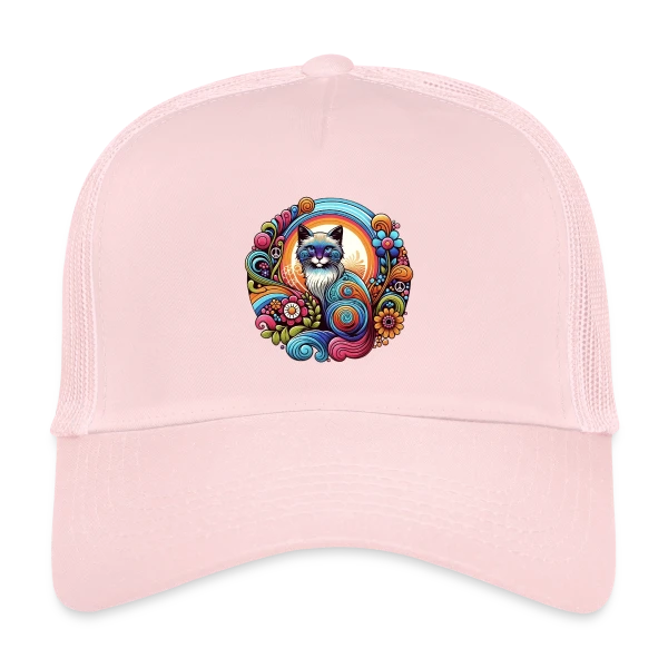 Chat Psychédélique Années 70 sur Casquette trucker