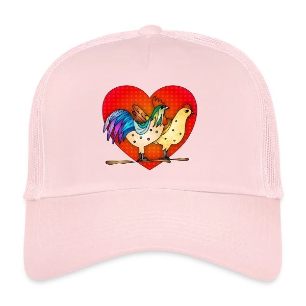 Duo Coq et Poule Champêtre sur Casquette trucker