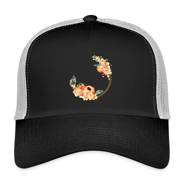 Pêche et Fleur en Couronne Tendance sur Casquette trucker