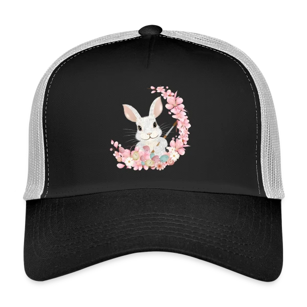 Lapin de Pâques Enchanteur: Fleurs et Pinceau Pastel sur Casquette trucker