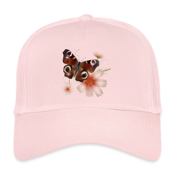 Papillon Paon-du-Jour Éclatant de Roses sur Casquette trucker