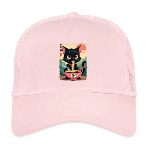 Chat Kawaii Ramen sur Casquette trucker