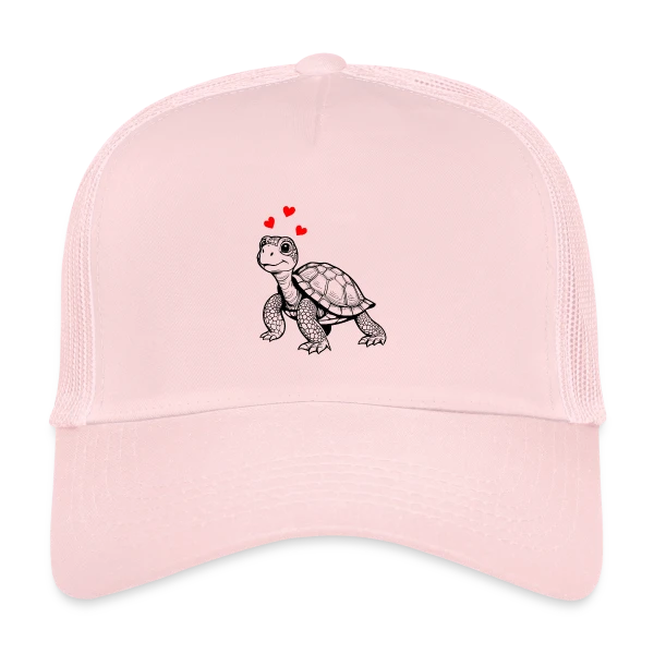 Tortue Mignonne et Cœurs Doux sur Casquette trucker