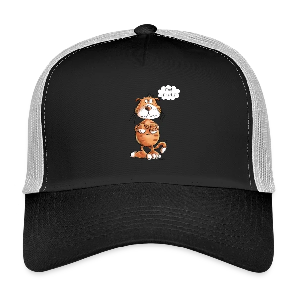 Chat grincheux rouge "Ew People" - Sarcasme félin sur Casquette trucker