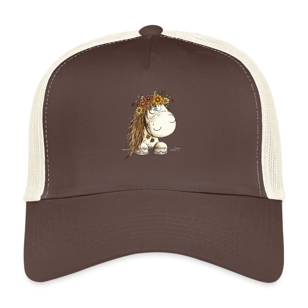 Cheval Adorable avec Couronne de Fleurs - Cartoon sur Casquette trucker
