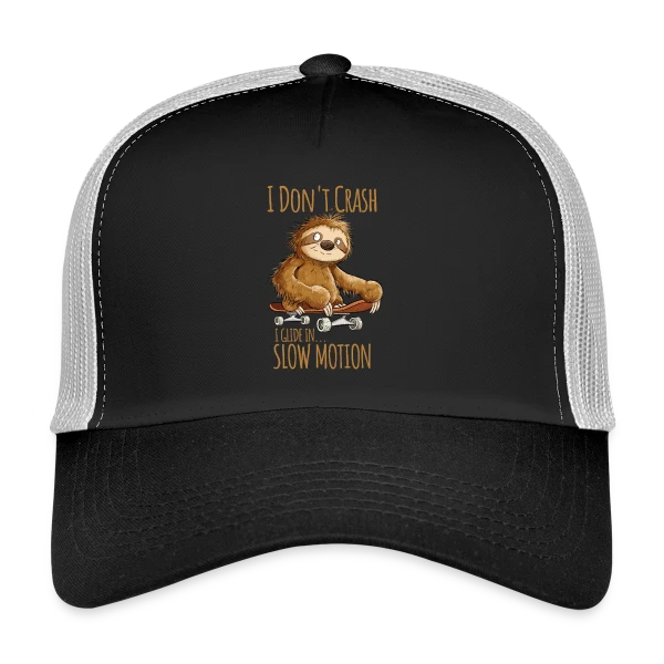 Paresseux Skateboarder - 'I Don't Crash' - T-shirt Relax sur Casquette trucker