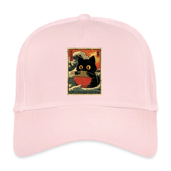 Chat Ramen et Vague Japonaise : L'Art Kawaii sur Casquette trucker