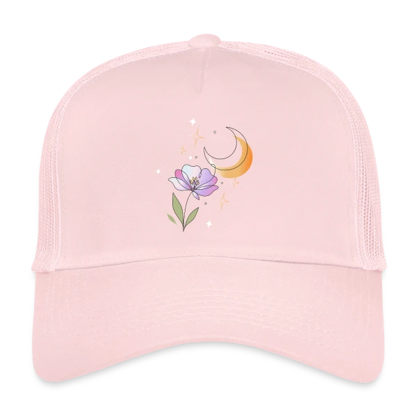 Art Ligne Fleur et Lune - Mystère Nocturne sur Casquette trucker