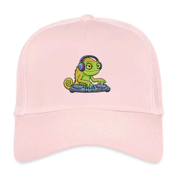Caméléon DJ Mascotte Cartoon sur Casquette trucker