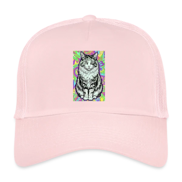 Chat Stylisé Psychédélique sur Casquette trucker