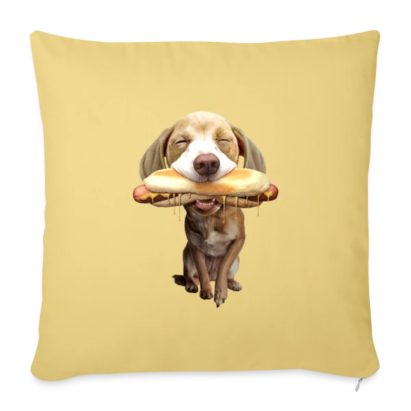 Chien Gourmand Hotdog sur Housse de coussin décorative 45 x 45 cm