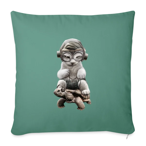 Chat Cavalier sur Tortue de Guerre sur Housse de coussin décorative 45 x 45 cm