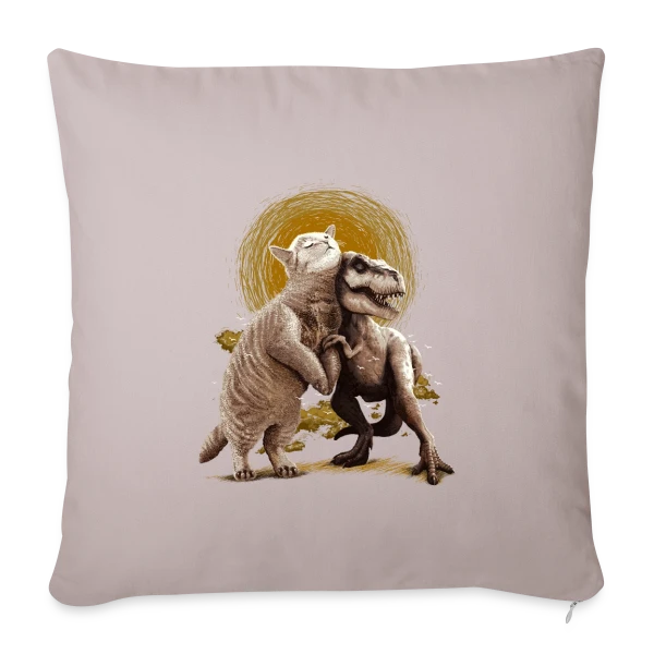 Chats et Dinos Amis : L'Aventure Décalée sur Housse de coussin décorative 45 x 45 cm