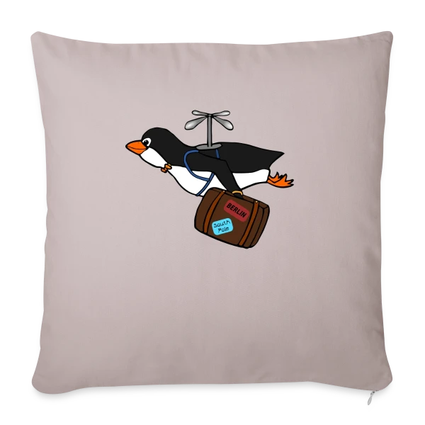 Pingouin Voyageur Hilarant sur Housse de coussin décorative 45 x 45 cm