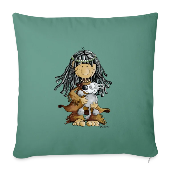 Petite Indienne et son Loup Ami sur Housse de coussin décorative 45 x 45 cm