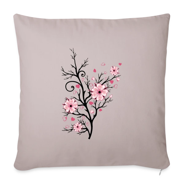 Cerisier Fleuri Cœurs sur Housse de coussin décorative 45 x 45 cm
