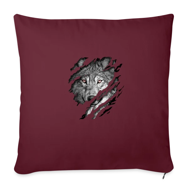 Loup Déchiré Yeux Rouges sur Housse de coussin décorative 45 x 45 cm