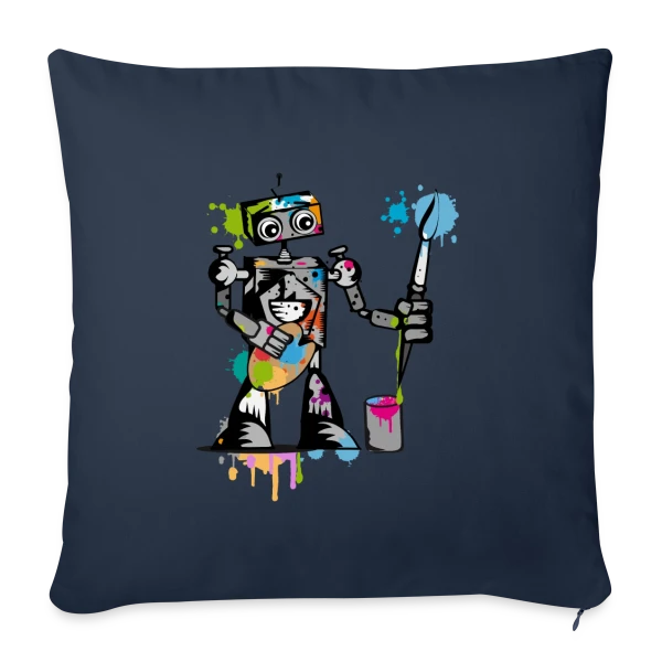 Le Robot Artiste au Pinceau sur Housse de coussin décorative 45 x 45 cm