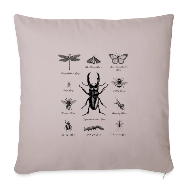 Bestiaire Insectes Humour Vintage sur Housse de coussin décorative 45 x 45 cm