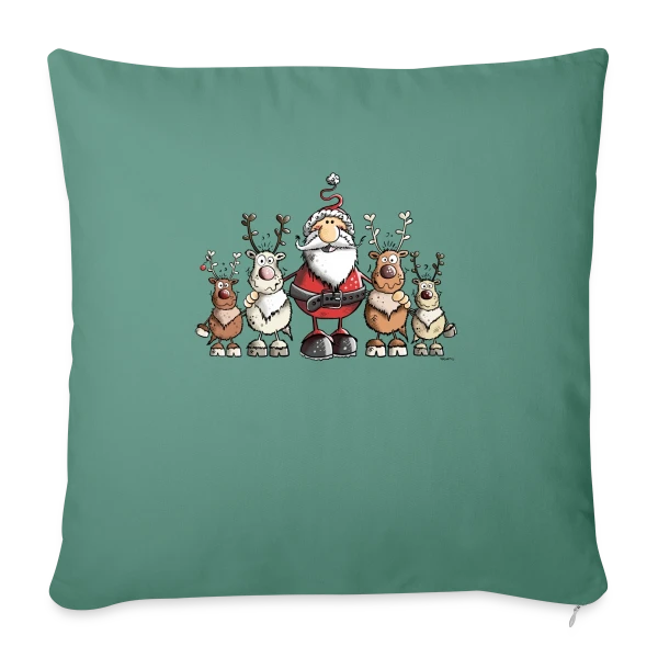 Père Noël entouré de rennes - Scène hivernale sur Housse de coussin décorative 45 x 45 cm