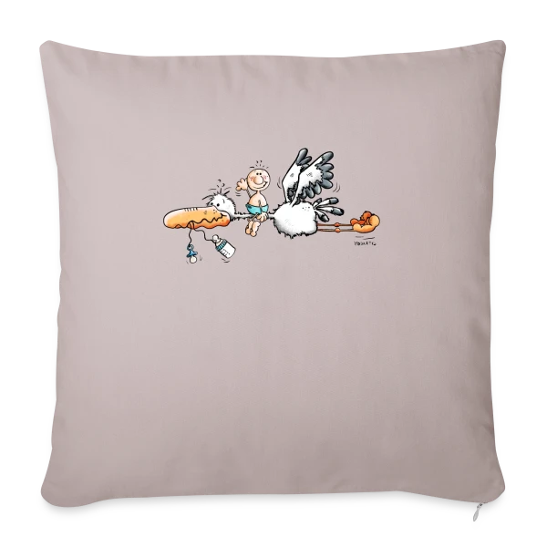 La Cigogne Apporte le Bonheur Bébé sur Housse de coussin décorative 45 x 45 cm