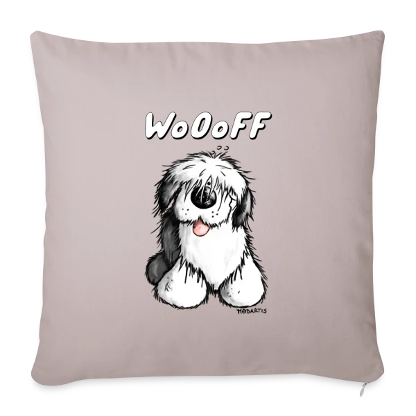 Woooff le Bobtail Rigolo sur Housse de coussin décorative 45 x 45 cm