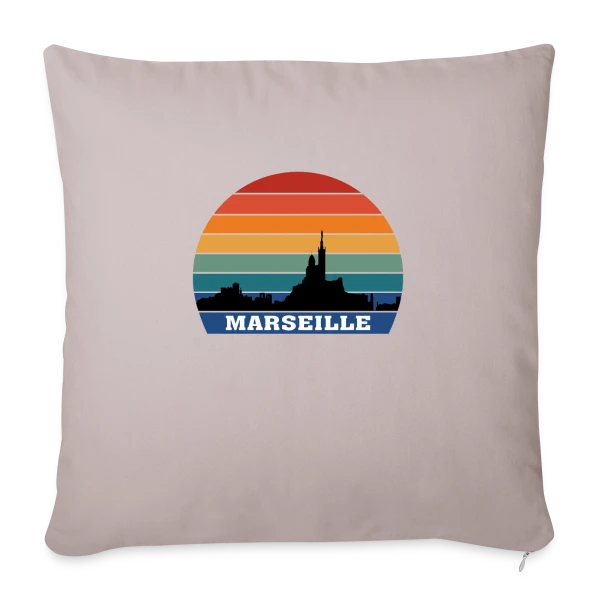 Marseille Skyline Rétro Sunset sur Housse de coussin décorative 45 x 45 cm