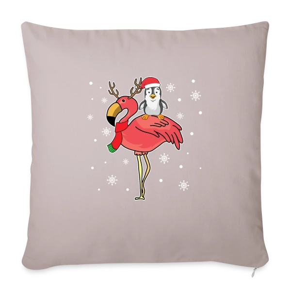 Flamant Rose Noël Renne sur Housse de coussin décorative 45 x 45 cm