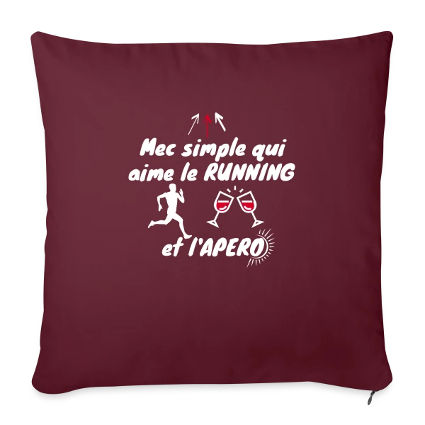 Mec Simple Aime Running et Apéro - Cadeau Runner Humour sur Housse de coussin décorative 45 x 45 cm