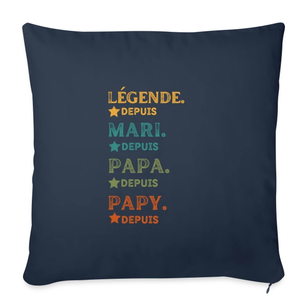 Légende Personnalisée : Mari, Papa, Papy Depuis [Année] sur Housse de coussin décorative 45 x 45 cm