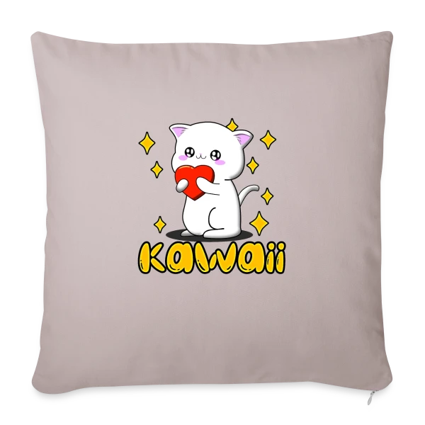 Chat Kawaii Cœur Scintillant sur Housse de coussin décorative 45 x 45 cm