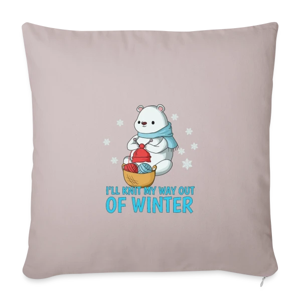 Ours Polaire Tricote l'Hiver sur Housse de coussin décorative 45 x 45 cm