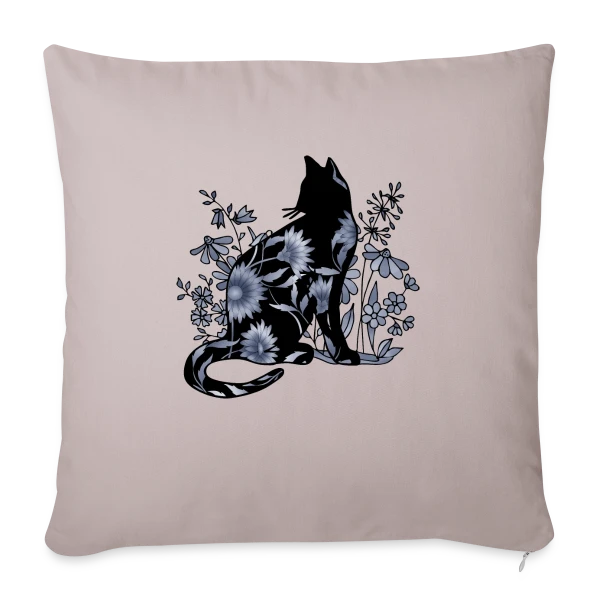 Chat Fleuri Élégant sur Housse de coussin décorative 45 x 45 cm
