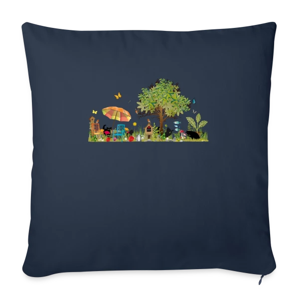 Jardin luxuriant et Chats Noirs - Illustration Poétique sur Housse de coussin décorative 45 x 45 cm