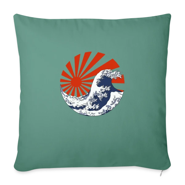 La Grande Vague de Kanagawa & Soleil Levant Yin-Yang sur Housse de coussin décorative 45 x 45 cm