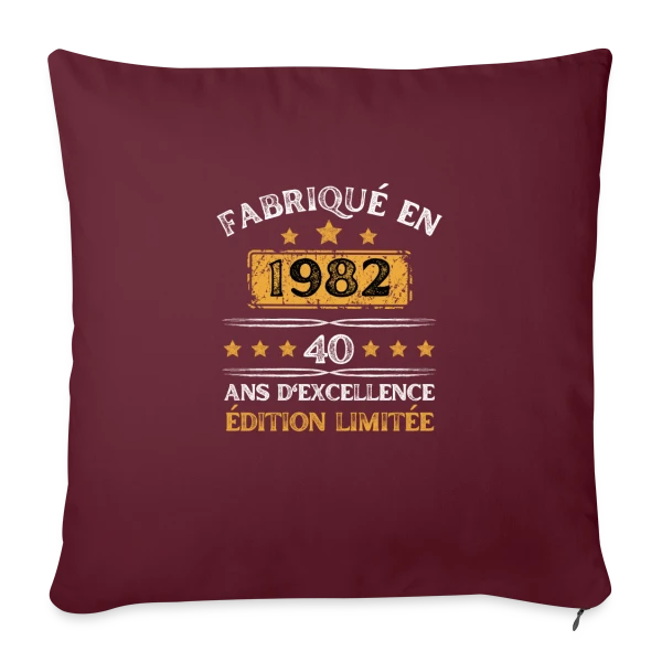 40 Ans Anniversaire : Fabriqué en 1982 Édition Vintage sur Housse de coussin décorative 45 x 45 cm