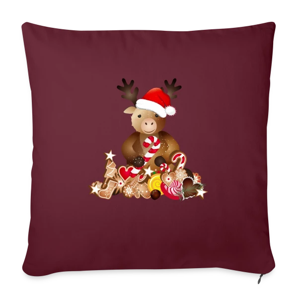 Renne de Noël Adorable avec Chapeau sur Housse de coussin décorative 45 x 45 cm